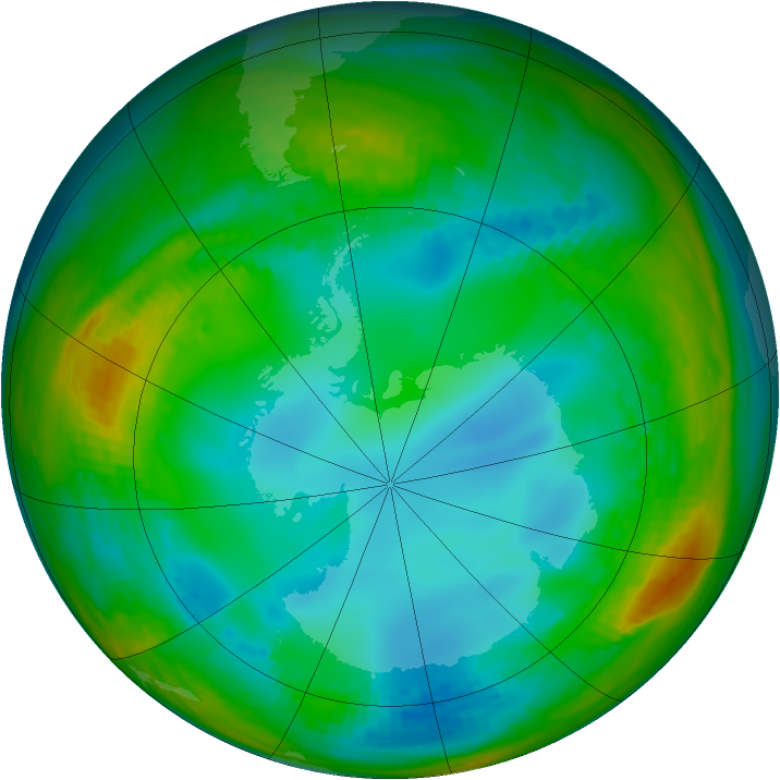 Antarctic ozone map for 20 July 1991